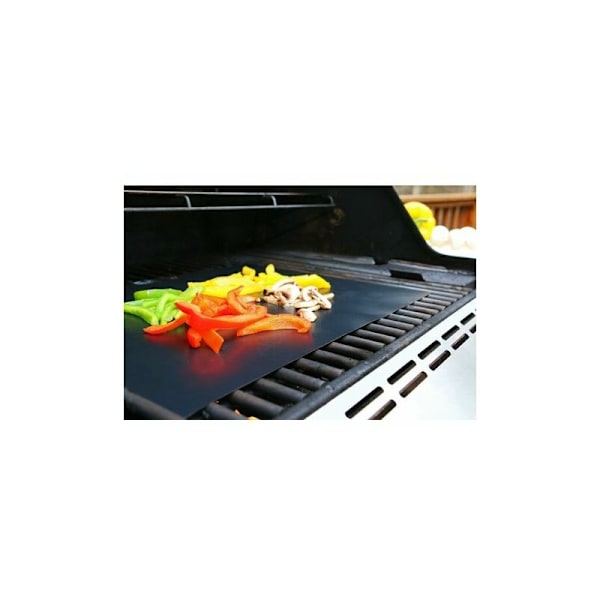 Sett med 5 stekematter BBQ Grillmatte Stekeplate Ovns 40 33cm for Gass Kull Elektrisk Grill 100% Non-Stick - Svart