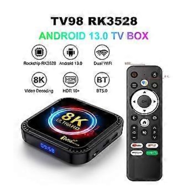 TV98 RK3528 Äly-TV-boksi Android 13 8K HD 2.4G&5G Wifi Mediasoitin Mini Digiboksi, 2G+16G EU-pistoke