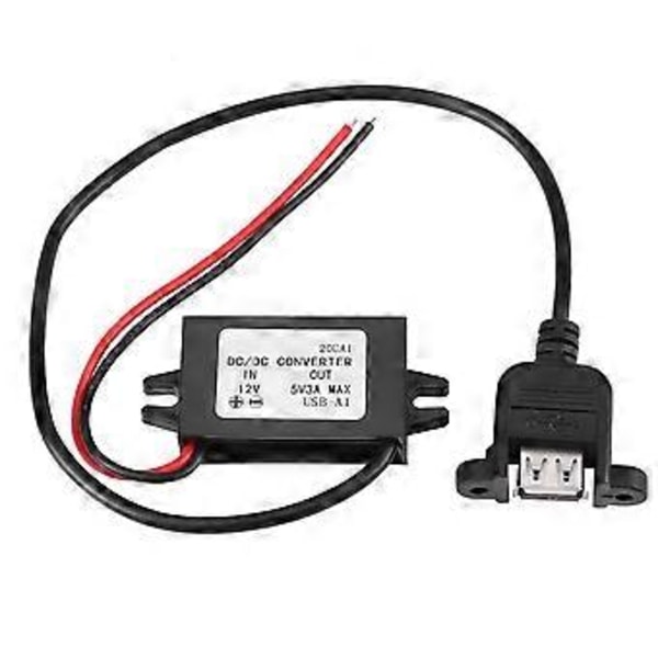 Bil DC 12V til 5V 3A 15W Step Down Konverter Regulator med Hun Panelmonteret USB