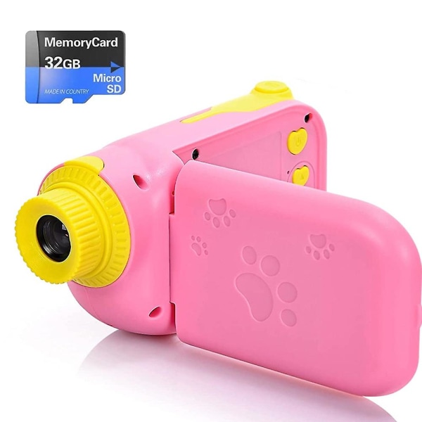 Digitalt videokamera for barn - 2-tommers Ips-skjerm, 32 GB SD-kort inkludert (blått)