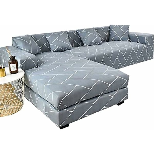 L-formet strækbart hjørnesofabetræk, 1-personers sofaovertræk elastisk polyester møbelbeskytter, sofaovertræk med skumruller og 1 pudebetræk