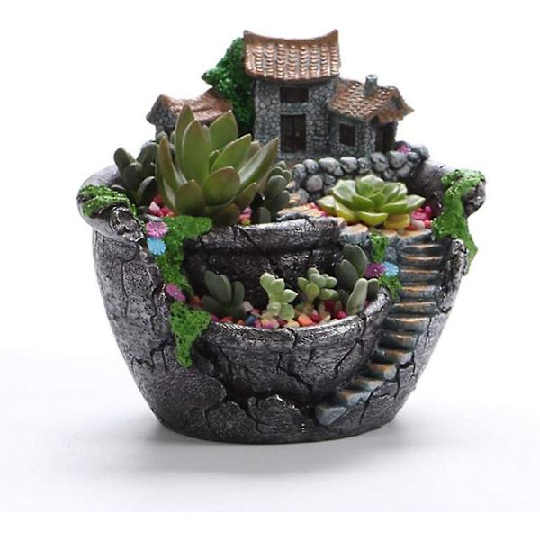 Planter Blomkruka Växter Kruka Fe Trädgård Kruka Med Sött Hus - Succulent Trädgård Blomkruka Dekoration I Hängande Trädgård (orange)