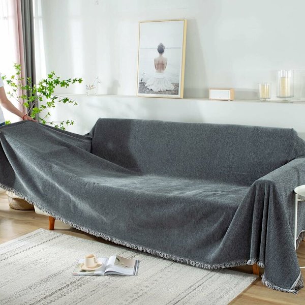 Sofatæppe, blødt og varmt tæppe til sofa, seng, lænestol, dobbeltseng (180 x 300 cm, mørkegrå) HIASDFLS