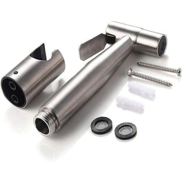 Toilet bidet kit med håndbruser, bidet håndbruser, toilet håndbruser med slange + rustfrit stål støtte + 2 tætninger