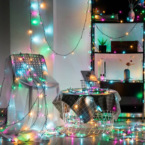 GlobaLink värikkäät LED-valosarjat jouluun, 20M 200 LED-valosarja DIY moniväriset jouluvalot ja 8 tilaa sisä- ja ulkokäyttöön