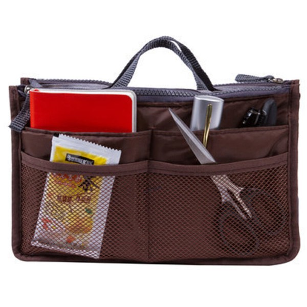Double zipper bag in the bag multi-functional mobile phone data cable storage bag coffee