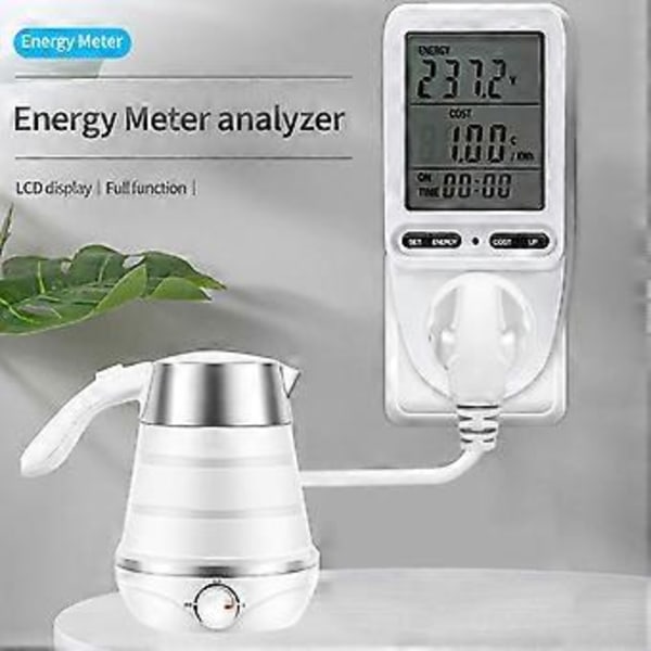 Wattmeter Strømmåler Plugg LCD Elektrisitetsforbruk Monitor Elektrisk Strømforbruk Wattmeter Tester 230v