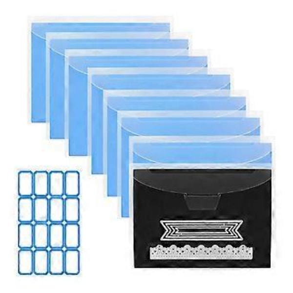 8 stk. Oppbevaringspose og magnetisk ark for stempler og dies - Dies oppbevaringssett for kutting, scrapbooking, oppbevaring av hobbydies, blå