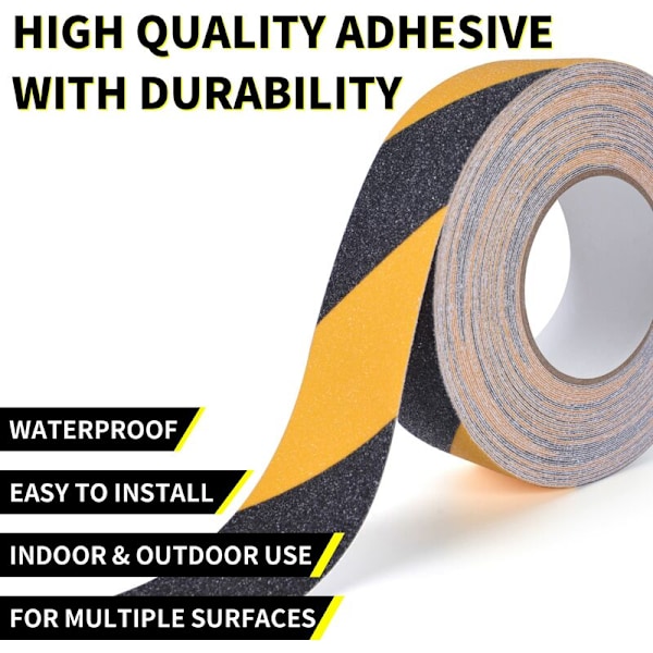 Anti-Slip Adhesive Tape, Non-Slip Safety Tape, Marking Tape, High Tensile, Black/Yellow, for Stairs, Steps, Indoor and Outdoor, 2inch x 60feet(50mmx