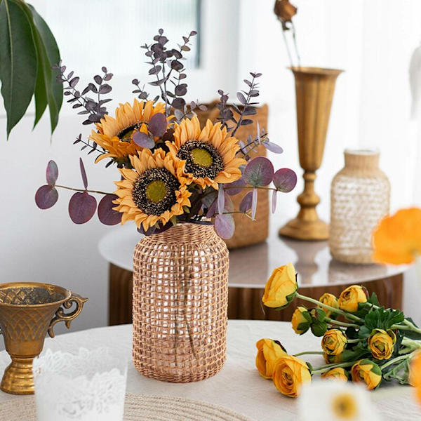 Halm Glas Blomvas Japansk Blomkruka i Nordisk Kontrakterad Kreativ Blomkorg för Vattning av Växter -S