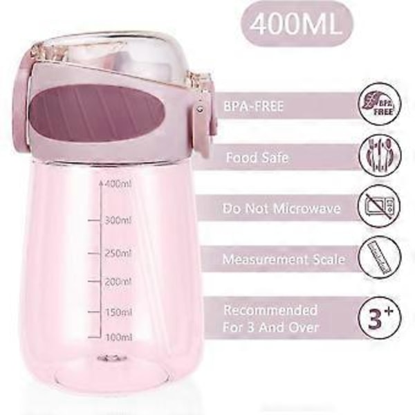 Bærbar Drikkekopp med Gradert Sugerør for Barn 400ml Vannflaske (rosa) 1 Stykke(h-4)
