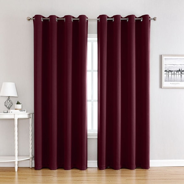 Blackout Curtains for Bedroom - Double Thermal Insulated Window Curtain for Home / Heavy Solid Fabric for, Set of 2, 132 x H 175 cm, Burgundy