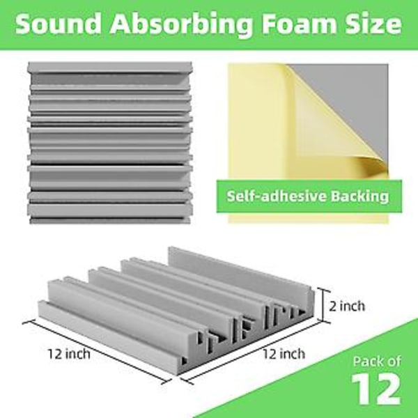 12-pack - Ljudisoleringspaneler, 30 x 30 x 5 cm Akustikskum, för hem, studio