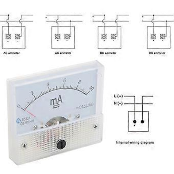 85C1 DC 0-10MA Pointer Amperemeter Hodestrømmåler Panel Strømmålingsinstrument