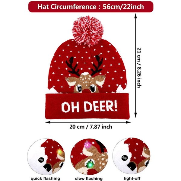 LED Lysende Strikket Grim Juleferie Sweater Julehat