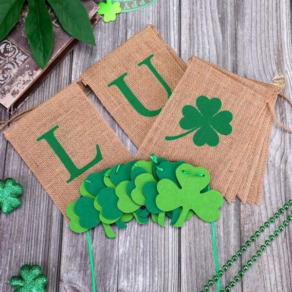 3 stk. St. Day Banner Clover Garland Banner Holder Irsk Garland Grøn Firkløver Banner Klud