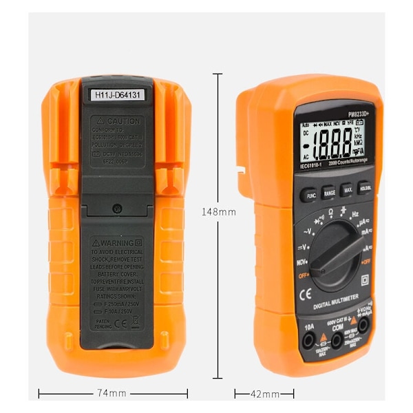 Automatisk digitalt multimeter, AC/DC ampere-ohm spændingstester, multifunktionstester med modstand, kontinuitet, kapacitans, frekvens og diode T