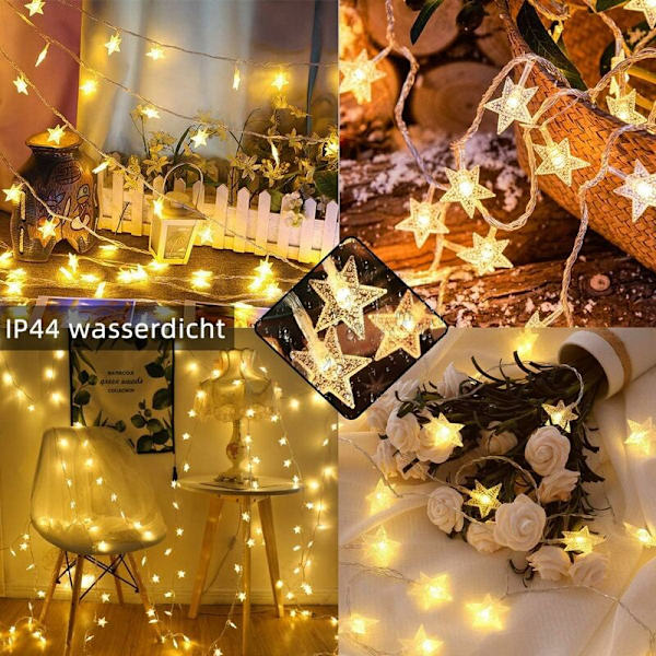 Julgransbelysning, utomhusbelysning, ljusslinga med kontakt 10m 70 LED-stjärnljus 8 lägen vattentät strömförsörjning inomhus utomhus