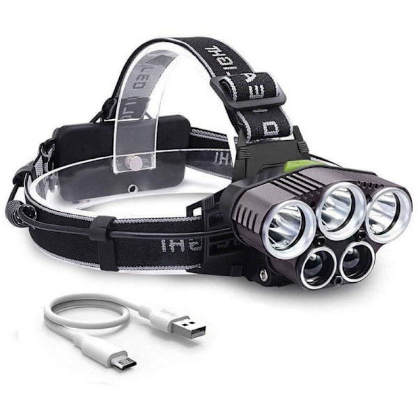 Rechargeable Headlamp, Lumen Powerful Lighting Ultra USB Rechargeable 5 LED 6 Lighting Modes Without Battery Shockproof for Walking Running Camping