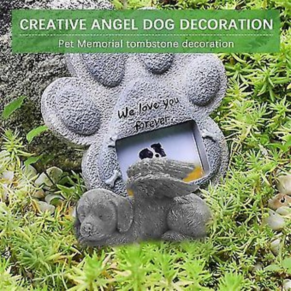 Hund Ängel Husdjursminne Gravsten Markerings Skulpterad Staty, Resin, Stenfinish
