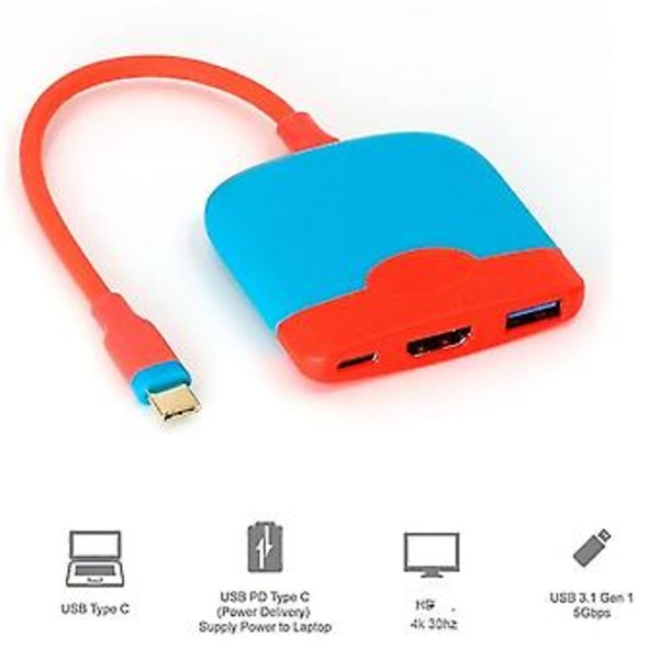 3-in-1 Type C Hub -kytkin telakka TV-telakka kannettava telakointiasema