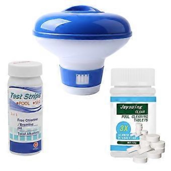 100G Rengöringstabletter för Pool Flytande Klor Varmbadtunna Kemisk Dispenser Rengörare med Pool Testremsor