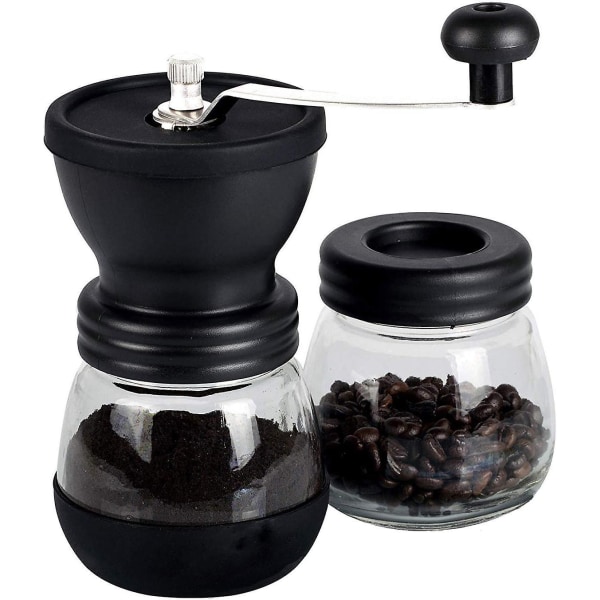 Manuaalinen kahvimylly keraamisilla purseilla, kahvisäiliön tilavuus: 12 Oz350 Ml, musta, ruostumattomasta teräksestä valmistettu kahva ja silikonikotelo