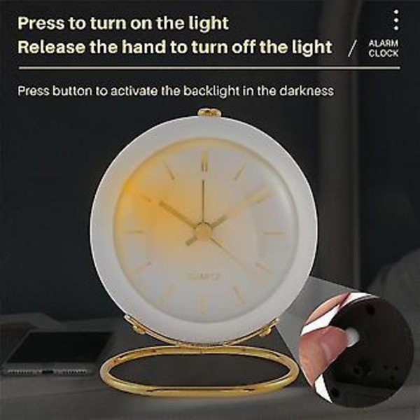 Batteridrivna väckarklockor med ljus, retro tyst analog liten klocka, bords väckarklocka