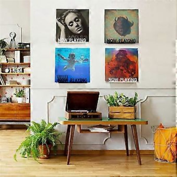 Väggmonterat CD-skivställ \"Now Playing\" Akryl Vinylskiva Hylla för Heminredning Svart