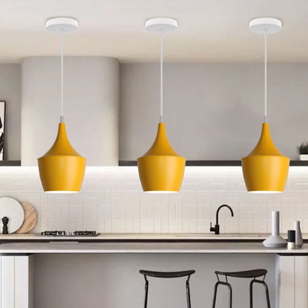 Moderne pendellampe innendørs hengende taklampe enkel nordisk lysekrone gul 2 stk
