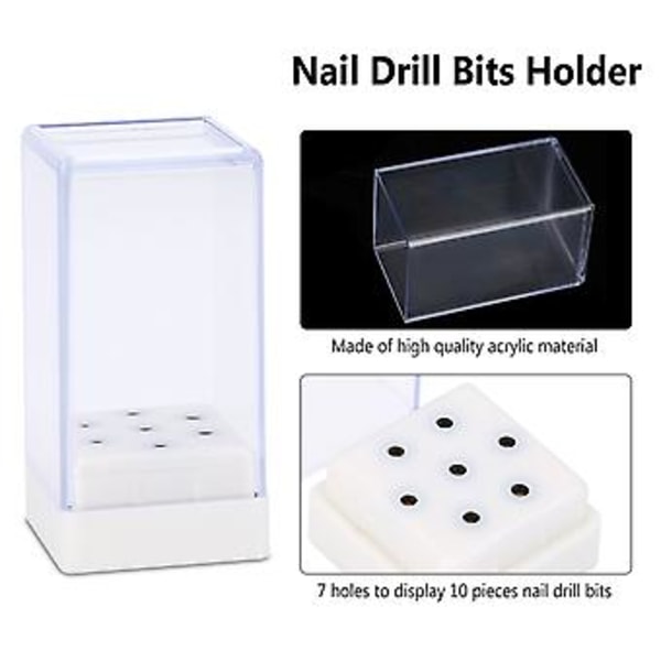 7 Hål Nagelfilsborr Huvuden Bits Hållare Organizer Box Behållare för Nagel Slip Huvuden Display