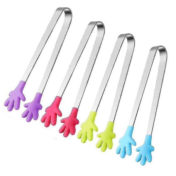 4 stycken Mini Socker Tång Matklämma, Multifunktionell Mat Tång Socker Tång Silikon Rostfritt Stål Is Tång För Bbq Söt Isbit Sallad