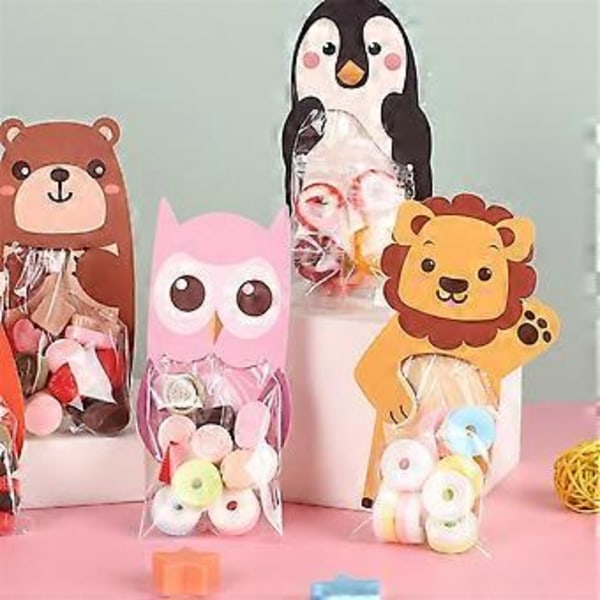 Sarjakuvaeläin Karkkipussi Lahjakassi Söpö Kani Leijona Välipala Keksi Pussi Viidakko Syntymäpäiväjuhlat Babyshower Koristelu A