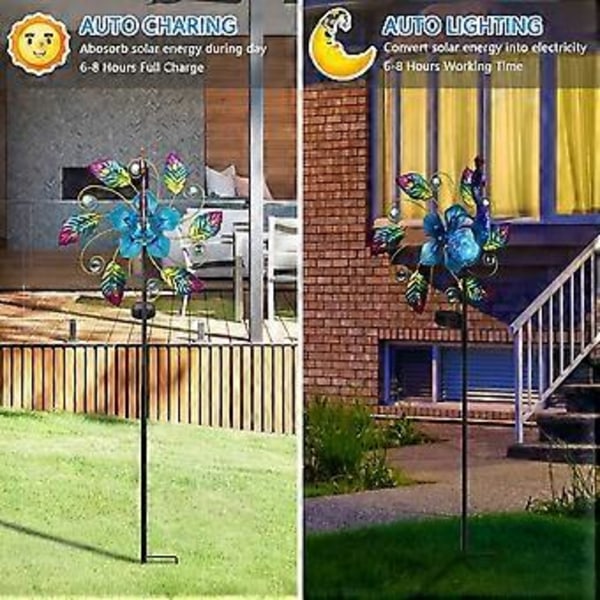 89 cm Solcellsdriven Vindsnurra Utomhus Metallisk Kinetisk Vindsnurra Dekor Vindskulptur Trädgårdsstake med Ljus