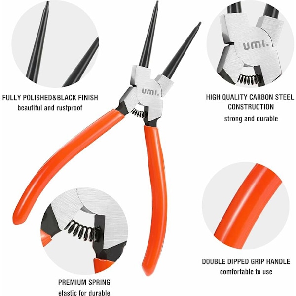 Amazon Brand - Circlip-tångset med 4 st, inre och yttre circlip-tänger med ficka, längd 180 mm, spetsstorlek 1,6 mm