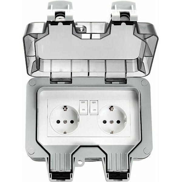 Outdoor Waterproof Sockets, IP66 Double Electrical Outdoor Socket, 2 Group Waterproof Wall Sockets with Covers,