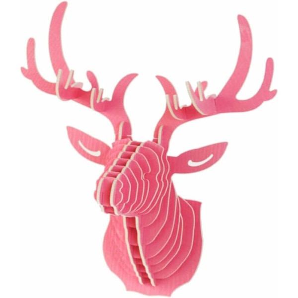 3D Wood Deer Head Skulptur Veggdekor for Entré Soverom Gang Interiør - Rosa