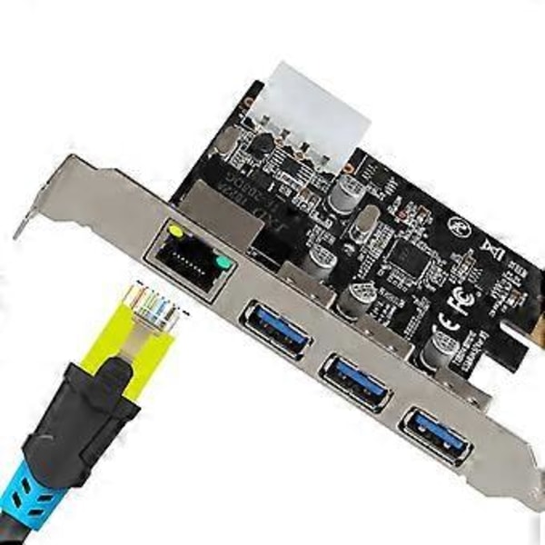 PCI-E till USB 3.0 4-Port(4 USB3.0 +1 RJ45 Expansionskort PCI E USB Adapterkort