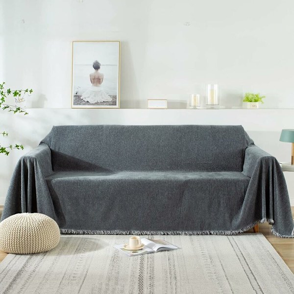 Sofatæppe, blødt og varmt tæppe til sofa, seng, lænestol, dobbeltseng (180 x 300 cm, mørkegrå) HIASDFLS