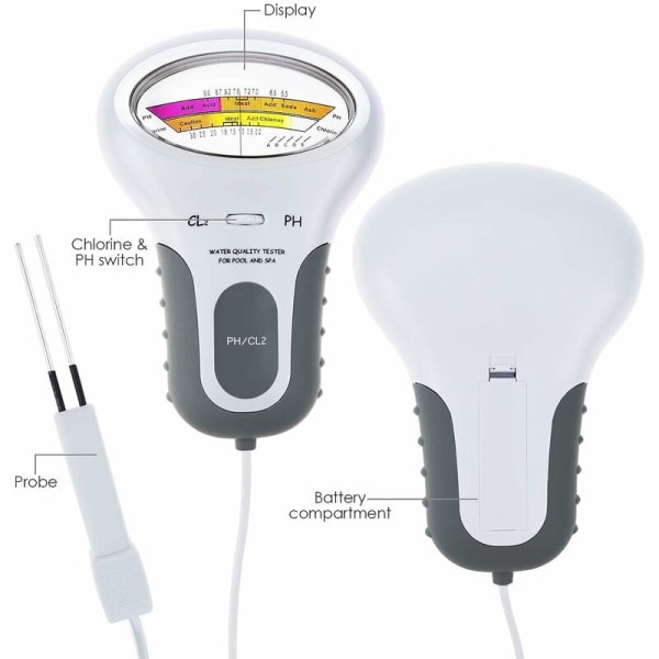 2-i-1 klor- og pH-måler for svømmebasseng, CL2-nivåmåler, test av spavannkvalitet, analyseovervåking, håndholdt Porta