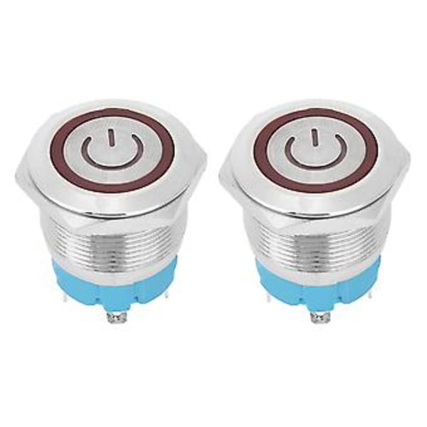 2 kpl Painikekytkin Litteä Pää Itsepalautuva IP65 220VAC 22mm 4-nastainen Kytkin Valolla (Punainen)