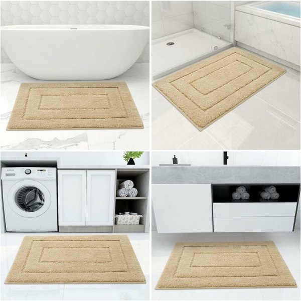 Bademåtte skridsikker absorberende 40x60cm brusebadsmåtte tyk blød badeværelsestæppe mikrofiber maskinvaskbar beige
