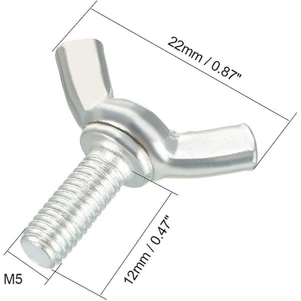 Vingbult Fjärilsving Tumhandskruvar Bultar M5x12mm 0.8mm Stigning Kolstål