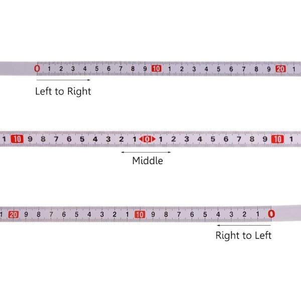 Selvklebende målebånd fra venstre til høyre, høyre til venstre, midt på begge sider 1/2/3/4/5M (1M, høyre til venstre)