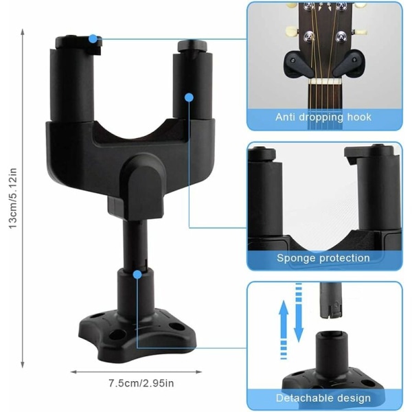 Väggmonterat gitarrställ, 2 st väggmonterade gitarrhängare, gitarrväggfäste, tillverkat av slitstarkt ABS-material, med skruvar, E