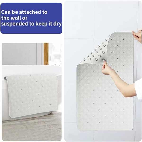 Skridsikker brusebadsmåtte, anti-skimmel gummi blød badekar måtte, skridsikker bademåtte med flere sugekopper - 40 x 70 cm - Hvid