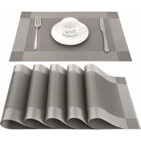 PVC Placemats Non-Slip Washable Heat Resistant Rectangular Vinyl Placemat for Restaurant, Dining Table in Kitchen or Dining Room, 45 x 30 CM Set of