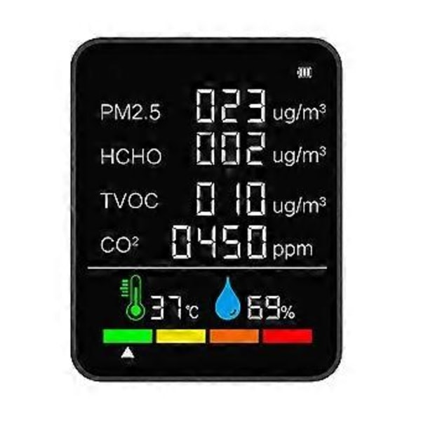 6 I 1 Co2 Mätare Luftkvalitetsdetektor Co2 Testare Koldioxid Pm2.5 Tvoc Hcho Värde Temperatur H