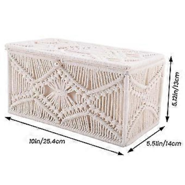 Tissue Box Cover Boho Dekor Rektangulär Pappersnäsdukshållare med Pärlspänne Makramé Servettvävnader Organizer Heminredning
