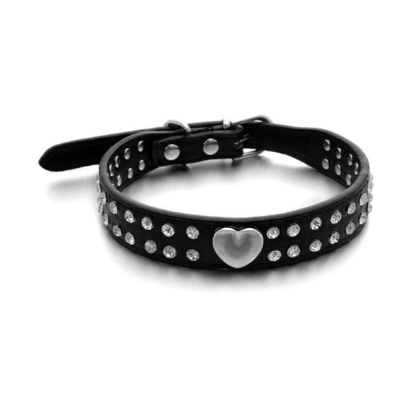 1 st justerbar kristall hundhalsband Bling strass husdjur krage hjärta nitade PU läder hundhalsband för små och medelstora hundar, M storlek